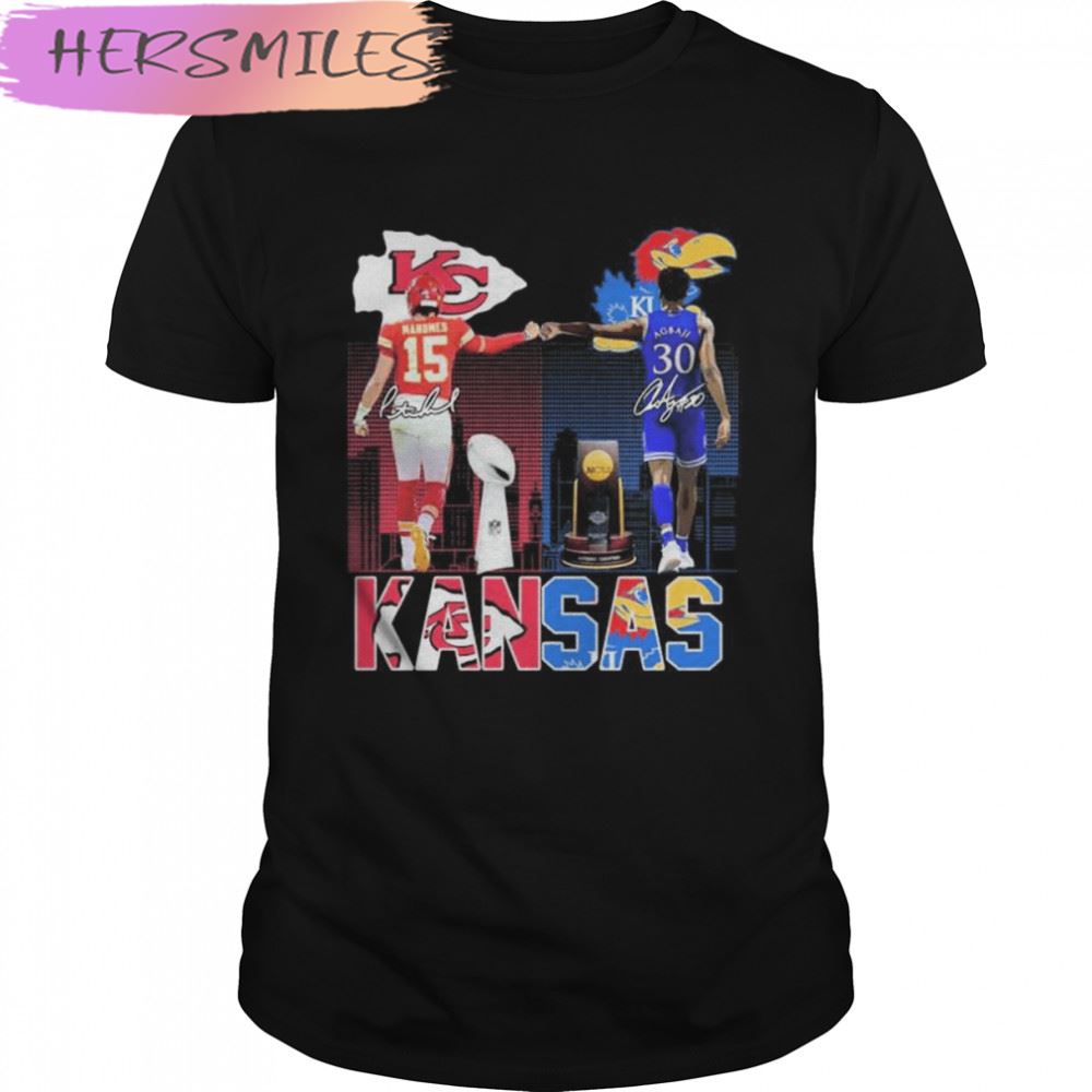 Patrick Mahomes II and Ochai Agbaji Kansas sport city signatures T-shirt