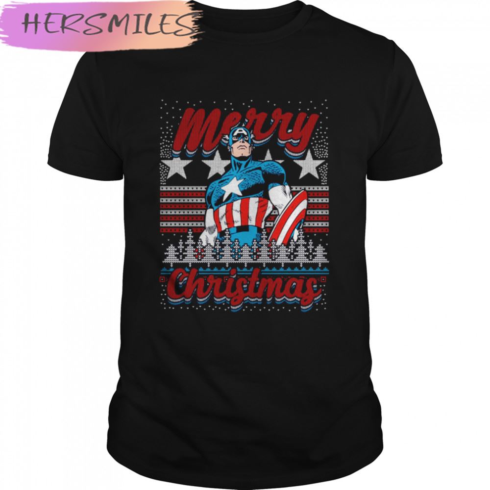 Captain American Ugly Christmas Pattern T-shirt