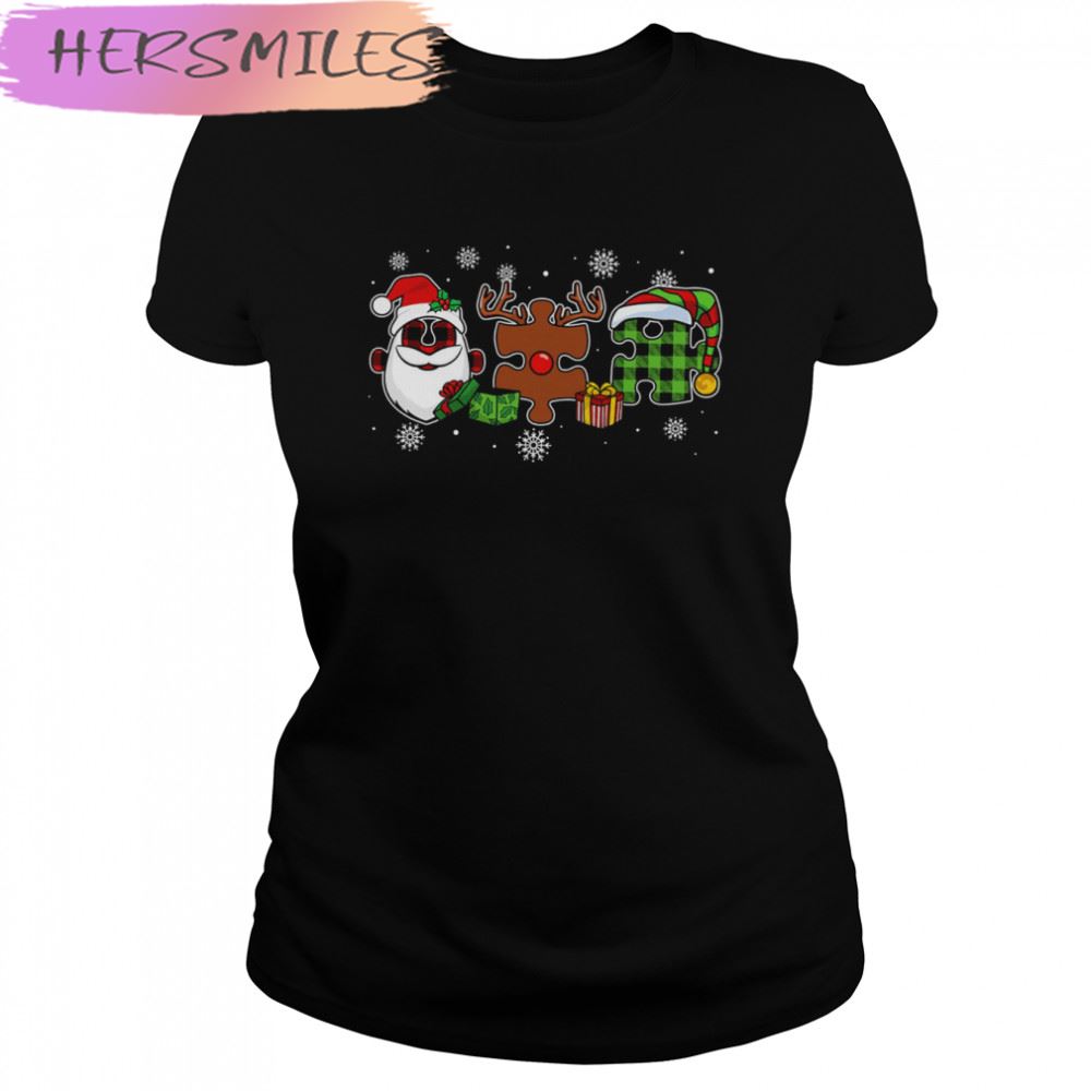 Santa Claus And Reindeer Autism Christmas T-shirt