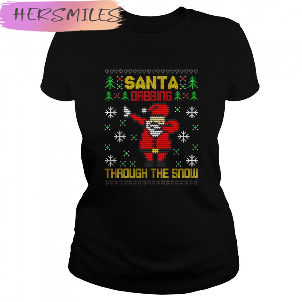 Pixel Santa Dabbing Through The Snow Christmas Tree Lights T-shirt