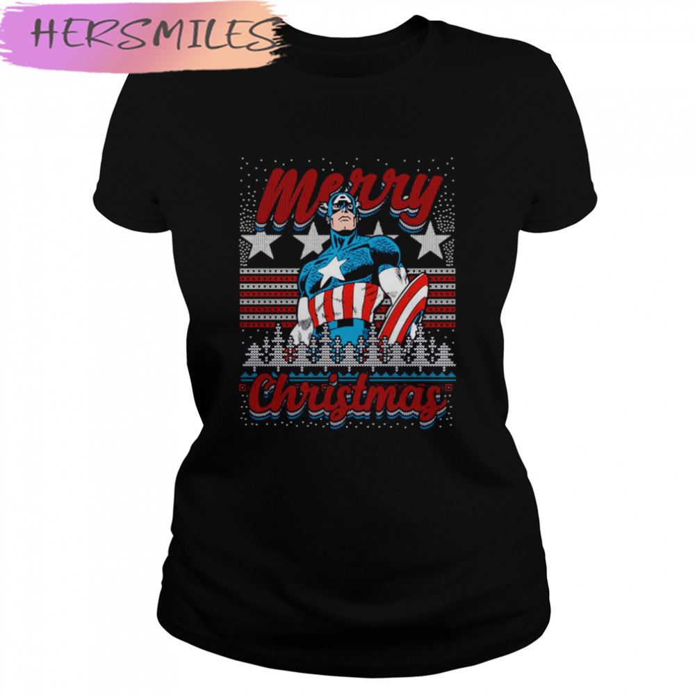 Captain American Ugly Christmas Pattern T-shirt