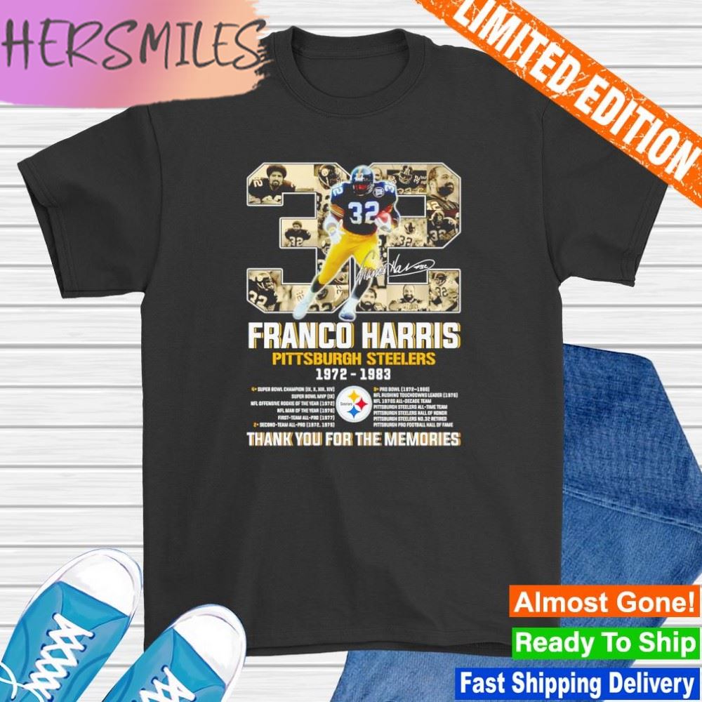 Franco Harris Pittsburgh Steelers 1972 1983 thank you for the memories signature shirt