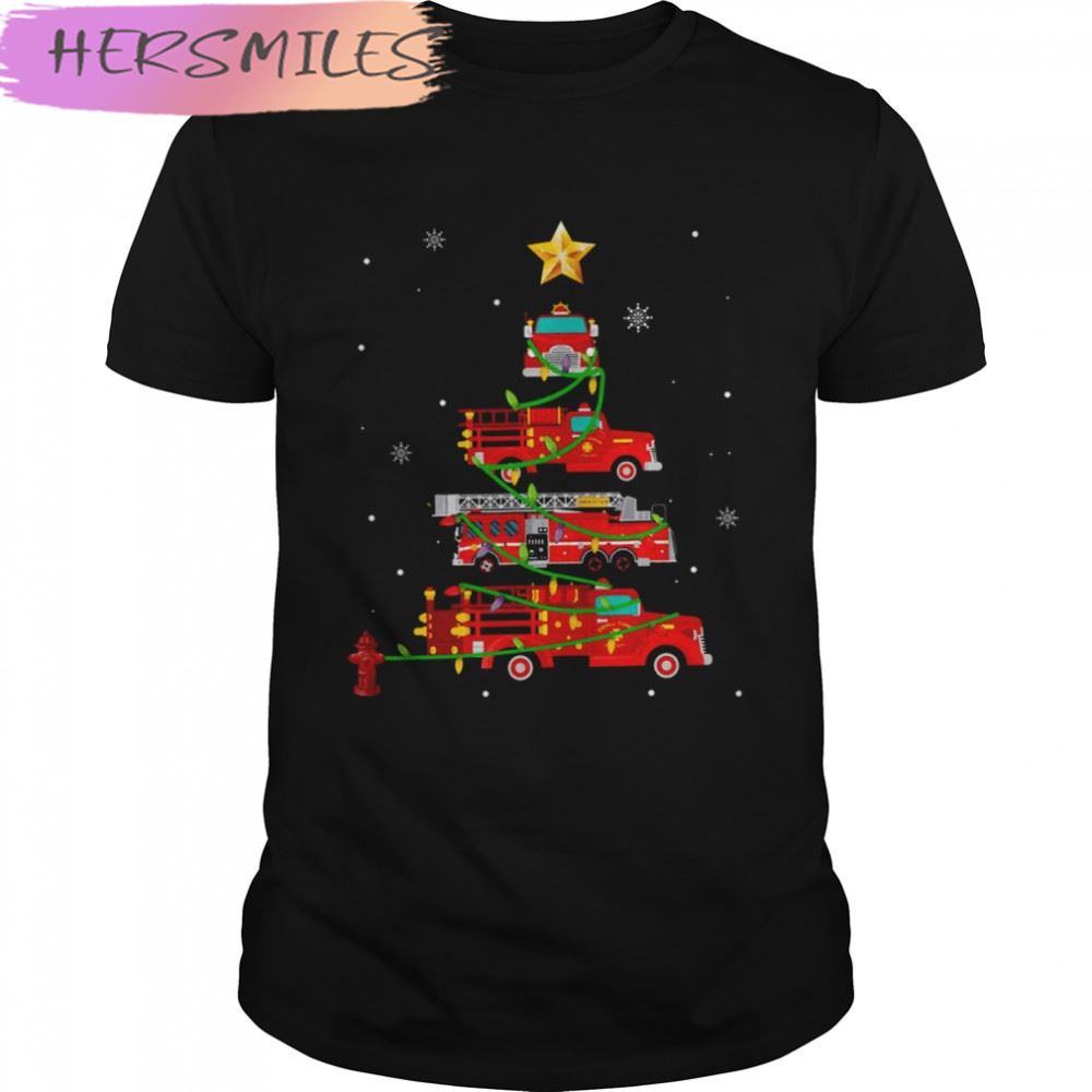 Proud To Be A Firefighter Fire Truck Christmas Tree Xmas T-shirt