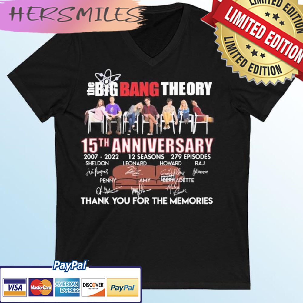 The Bing Bang Theory 15th Anniversary 2007-2022 12 Season Thank You For The Memories Signatures T-shirt