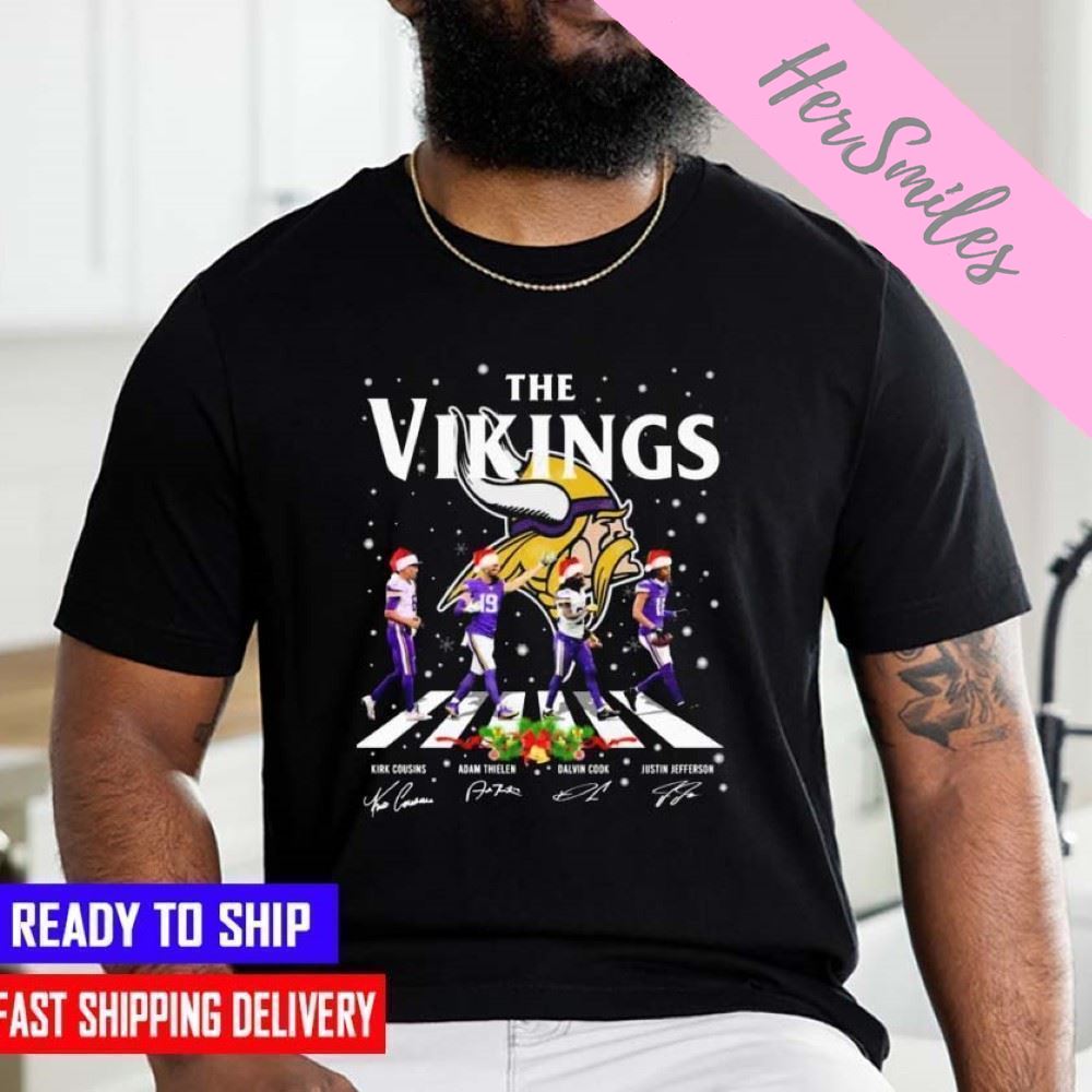 The Vikings NFL Team 2022 Abbey Road Merry Christmas Signature  T-shirt