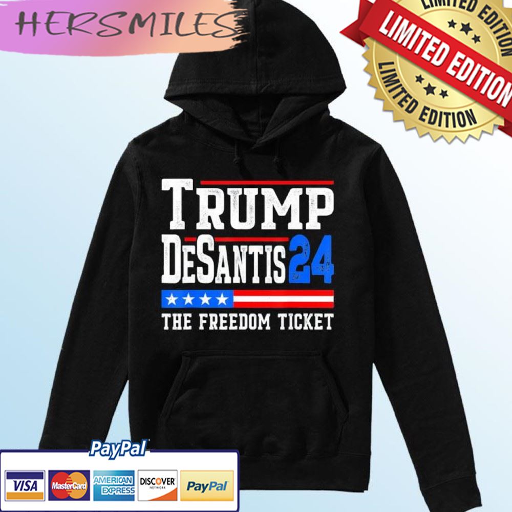 Trump Desantis 2024 The Freedom Ticket Patriotic USA Flag T-shirt
