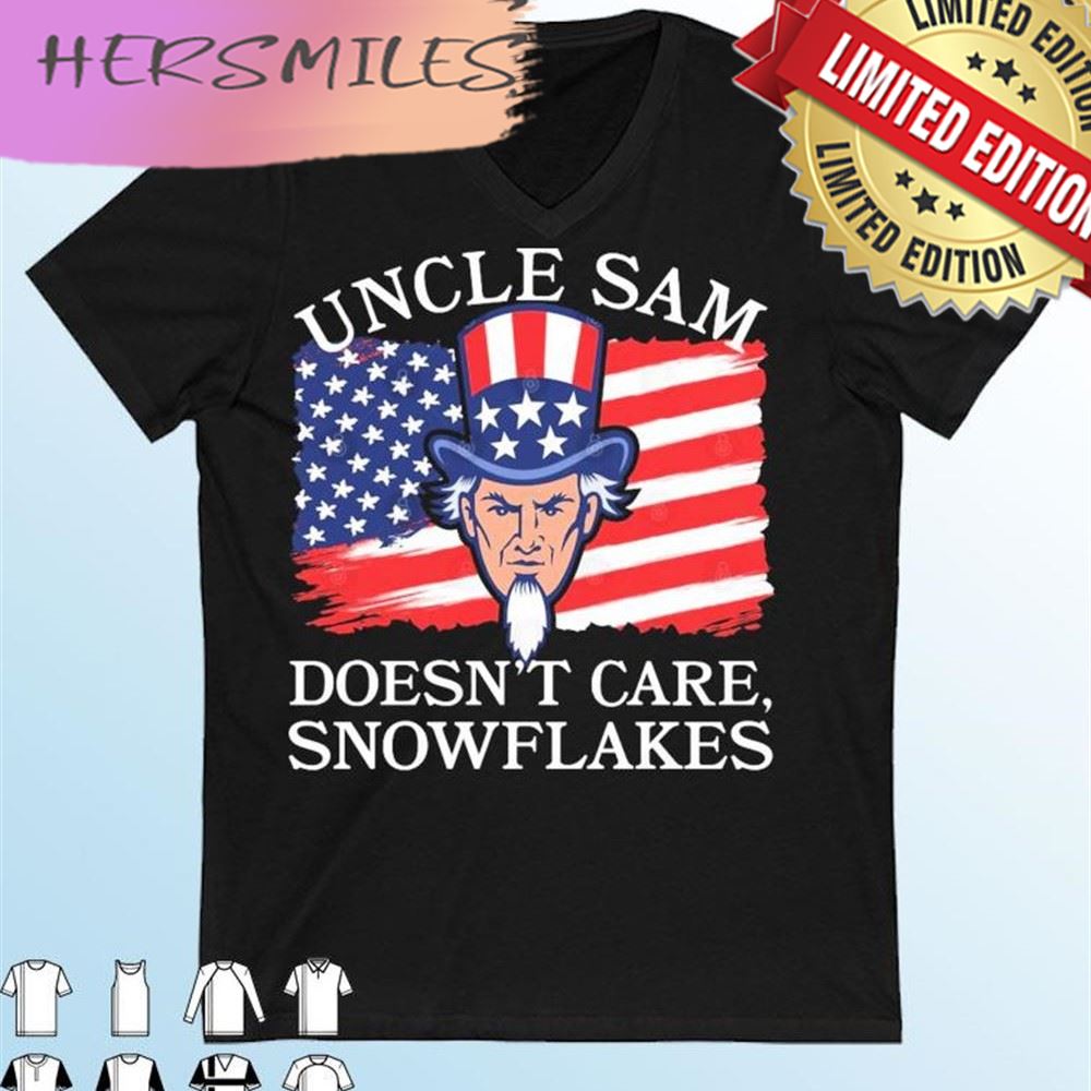 Uncle Sam Doesn’t Care, Snowflakes American Flag T-shirt