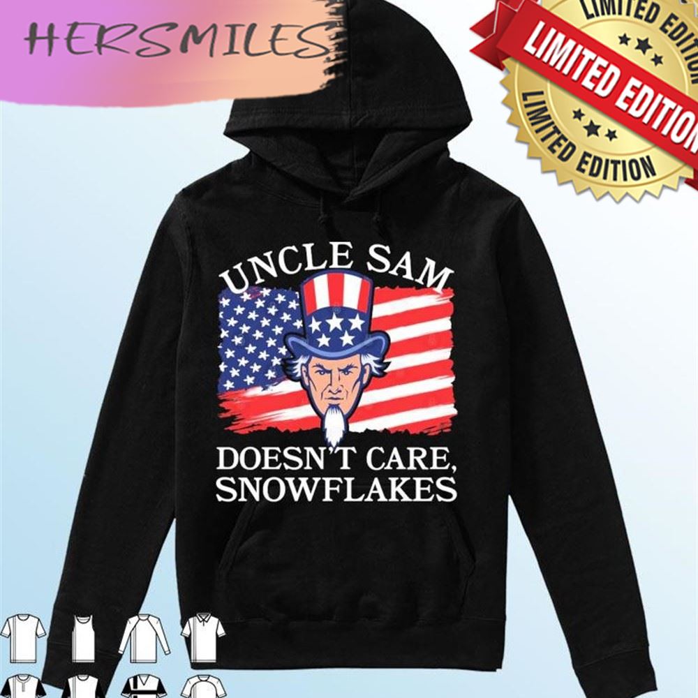 Uncle Sam Doesn’t Care, Snowflakes American Flag T-shirt