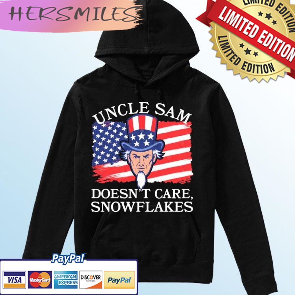Uncle Sam Doesn’t Care, Snowflakes American Flag T-shirt
