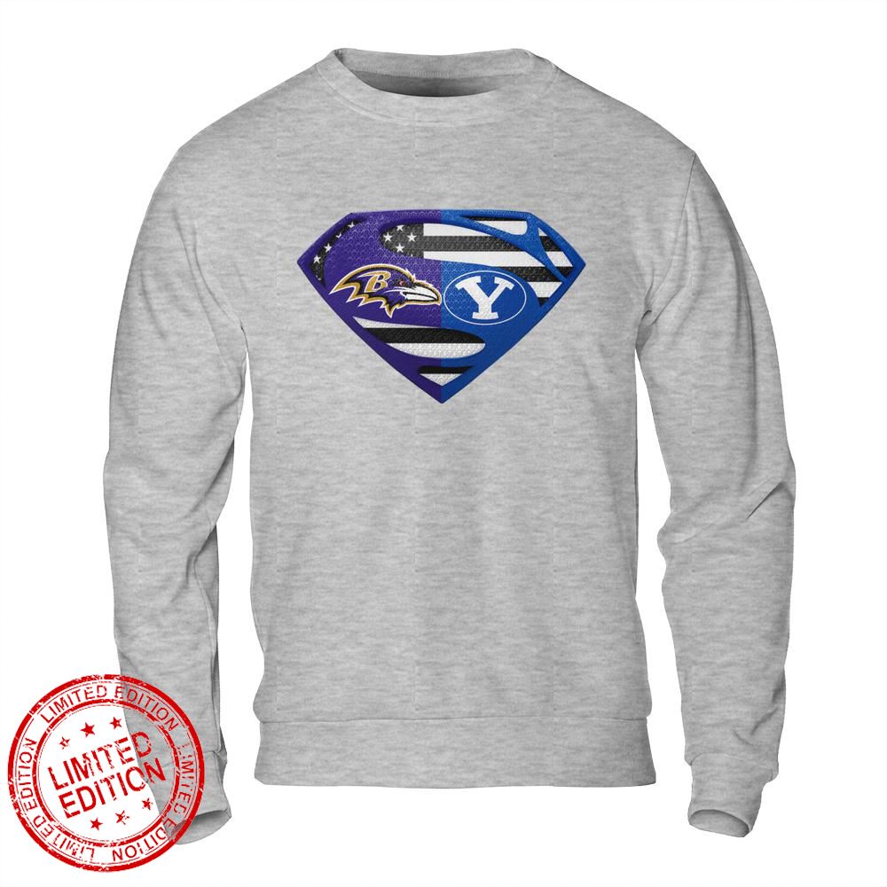 Baltimore Ravens Byu Cougars Superman Logo Us Flag Shirt