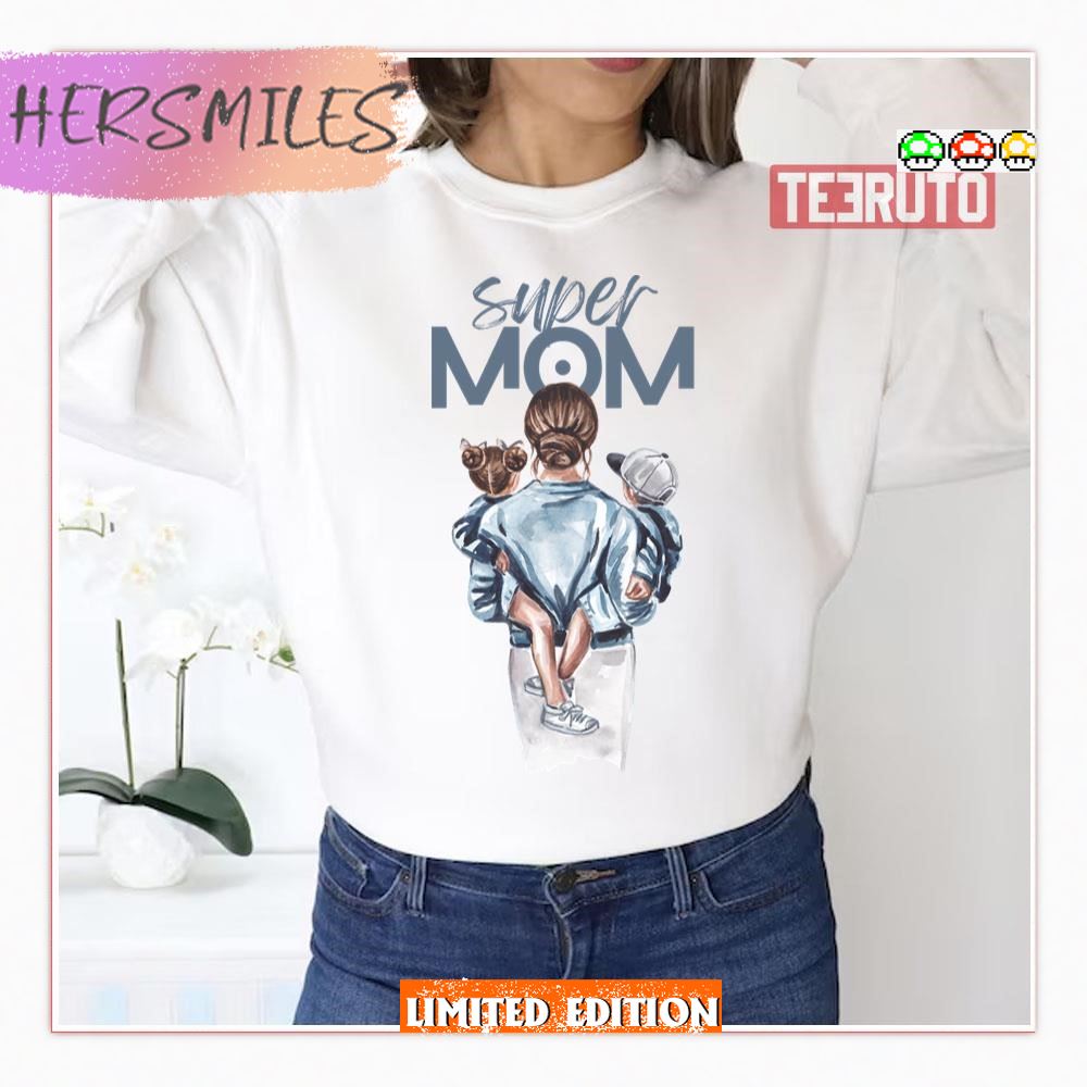 Boy Girl Mom Super Mama Watercolor Mother’s Day Shirt