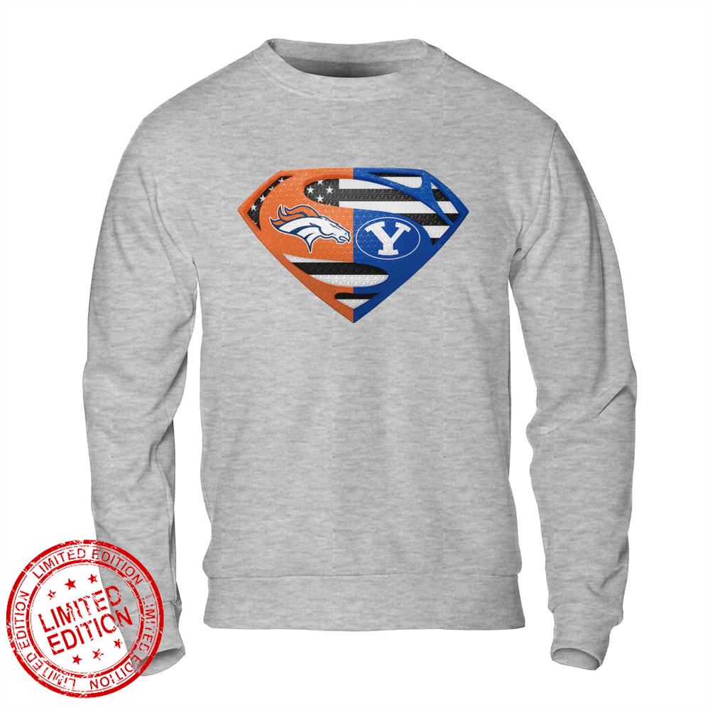 Denver Broncos Byu Cougars Superman Logo Us Flag Shirt