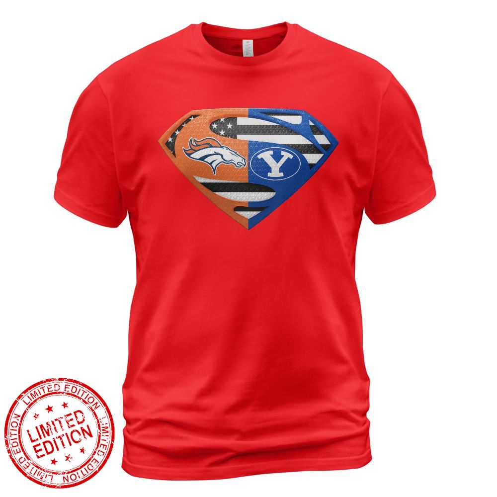 Denver Broncos Byu Cougars Superman Logo Us Flag Shirt