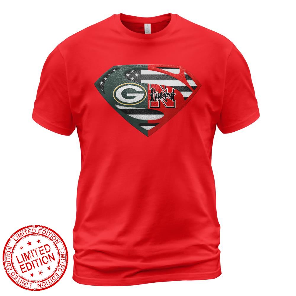 Green Bay Packers Nebraska Cornhuskers Superman Logo Us Flag Shirt