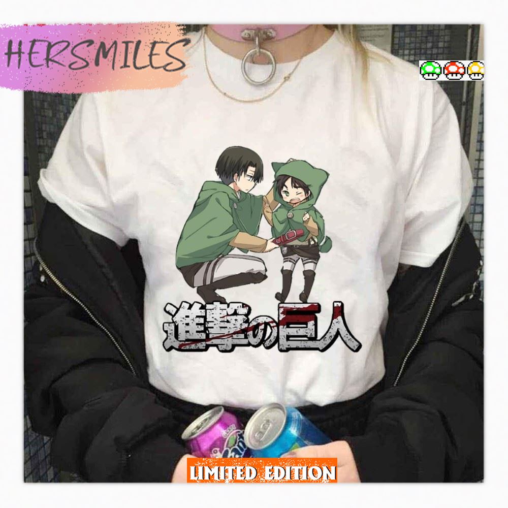 Little Eren Big Levi Anime Attack On Titan Japanese T-Shirt - Hersmiles