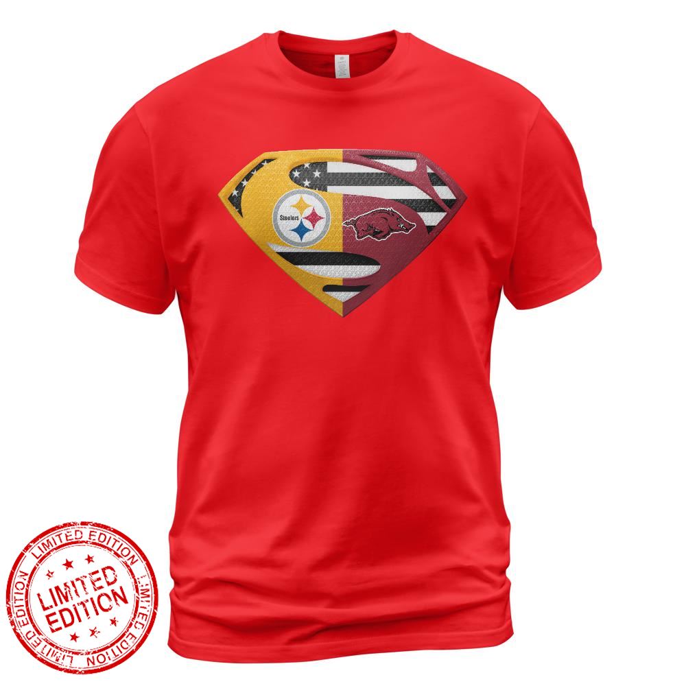 Pittsburgh Steelers Arkansas Razorbacks Superman Logo Us Flag Shirt