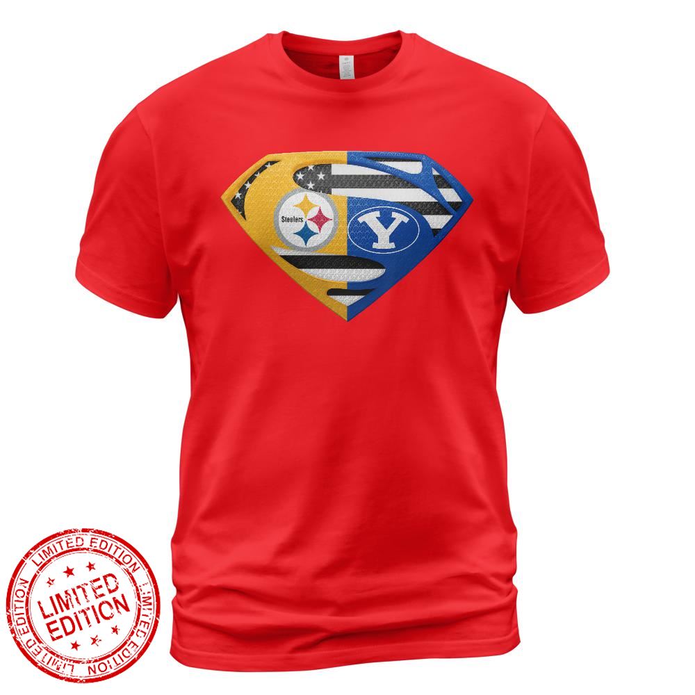 Pittsburgh Steelers Byu Cougars Superman Logo Us Flag Shirt - Hersmiles