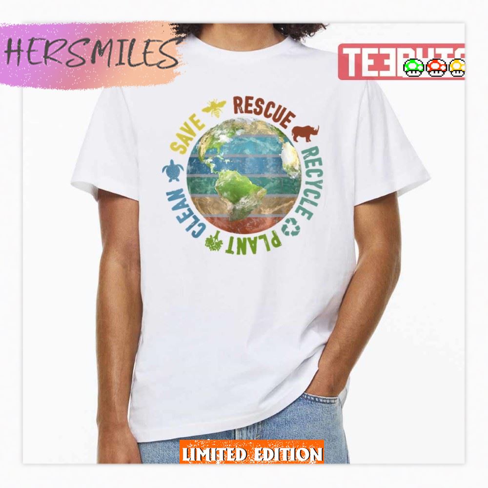 Save Bees Rescue Animals Recycle Plastics Earth Day Vintage Shirt