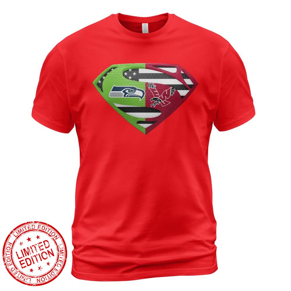Seattle Seahawks Eastern Washington Eagles Superman Logo Us Flag Shirt