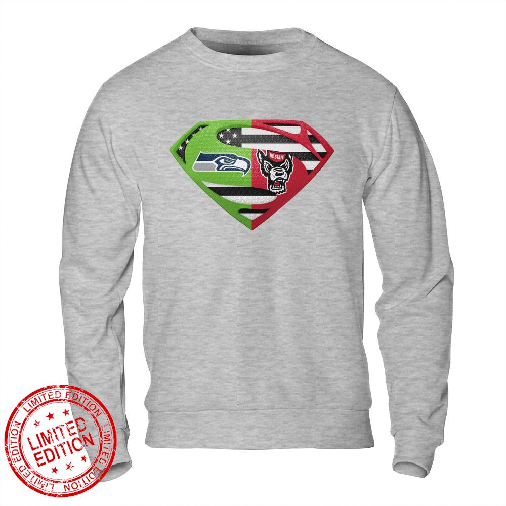 Seattle Seahawks Nc State Wolfpack Superman Logo Us Flag Shirt