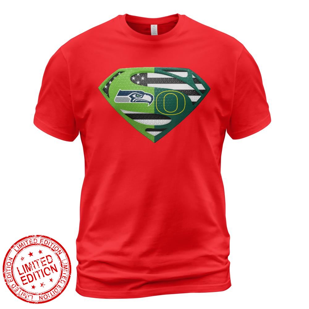Seattle Seahawks Oregon Ducks Superman Logo Us Flag Shirt