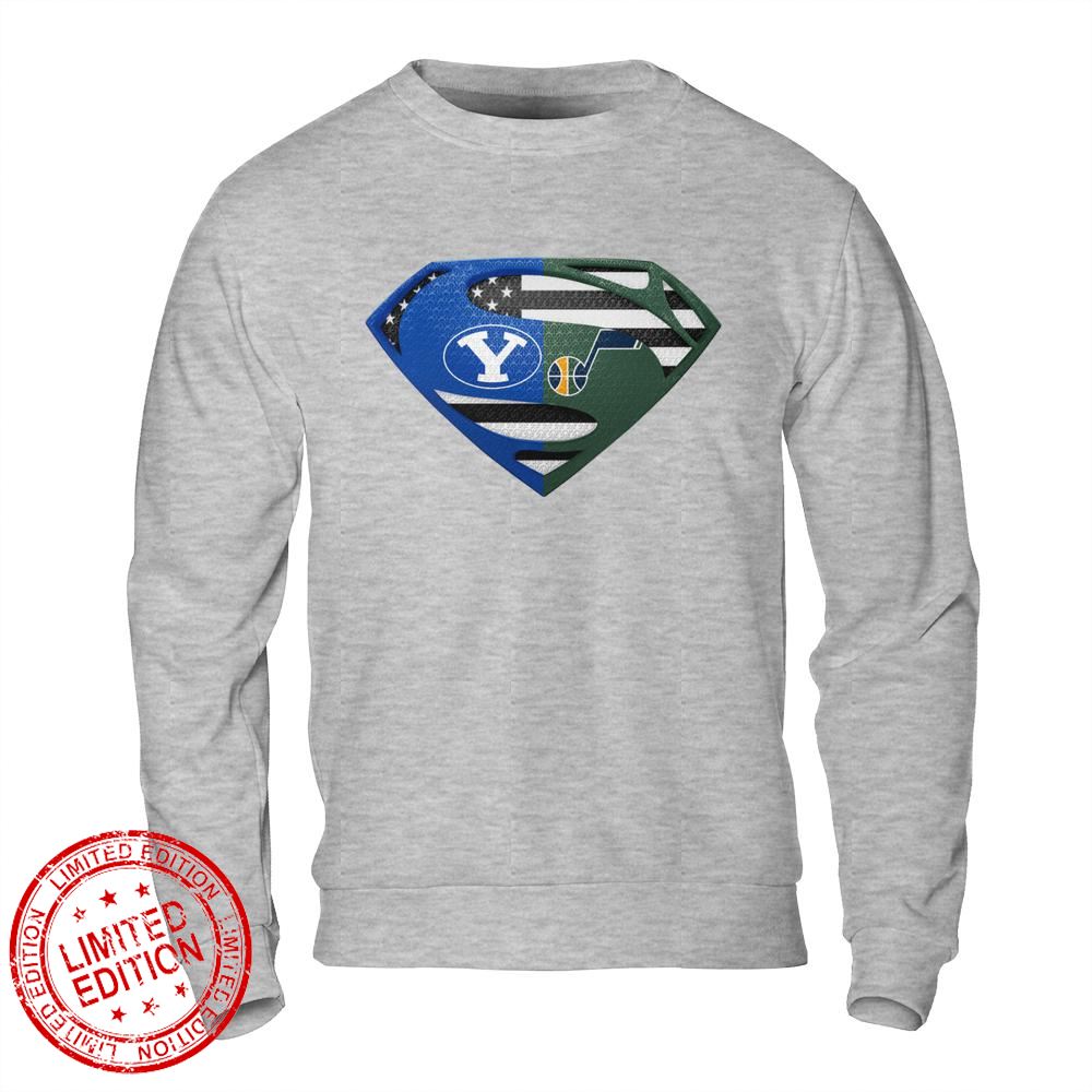 Utah Jazz Byu Cougars Superman Logo Us Flag Shirt