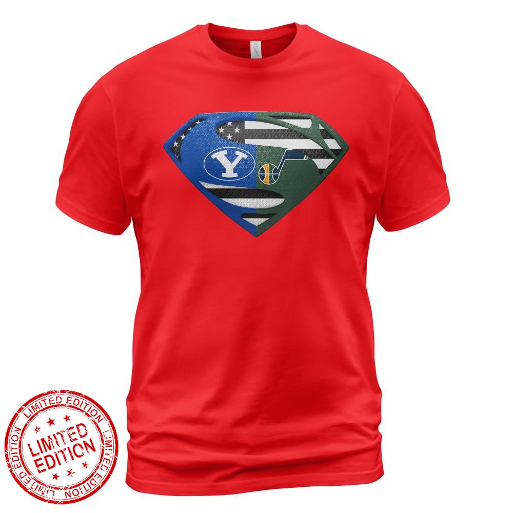 Utah Jazz Byu Cougars Superman Logo Us Flag Shirt