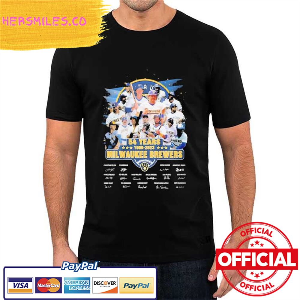 Official Milwaukee Brewers 54 Years 1969-2023 signatures Shirt