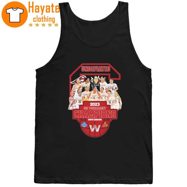 Top Undefeated 2023 Sec Tournament Champions South Carolina Gamecocks signatures Shirt Top Undefeated 2023 Sec Tournament Champions South Carolina Gamecocks signatures Shirt