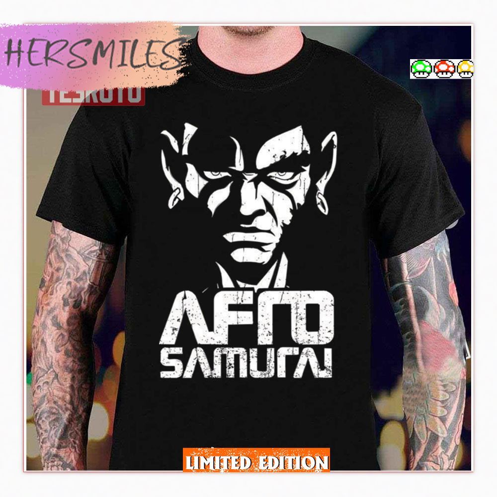 White Graphic Samurai Afro Shirt