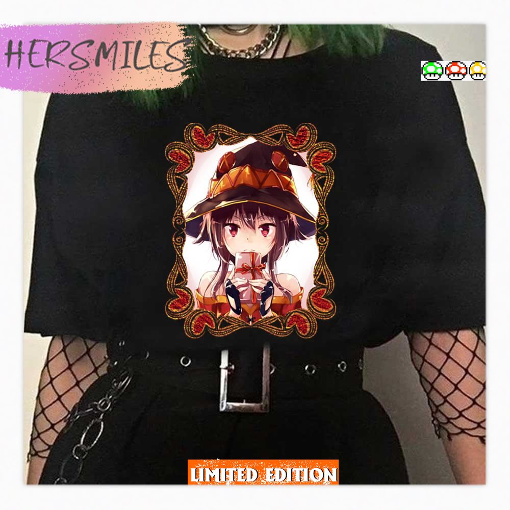 Megumin Konosuba Character The Witch Holiday Celebration On Red Anime Shirt Megumin Konosuba Character The Witch Holiday Celebration On Red Anime Shirt