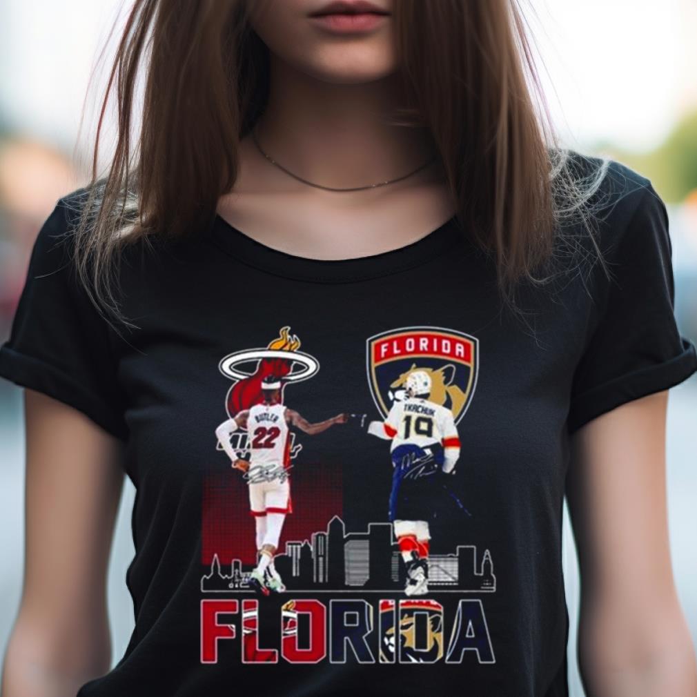 2023 Florida Panthers And Miami Heat Butler And Tkachuk Skylines Signatures Shirt 2023 Florida Panthers And Miami Heat Butler And Tkachuk Skylines Signatures Shirt