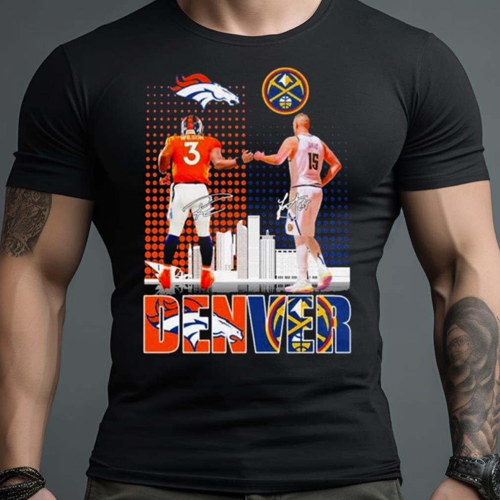 Denver city skyline Russell Wilson vs Nikola Jokic signatures new Shirt
