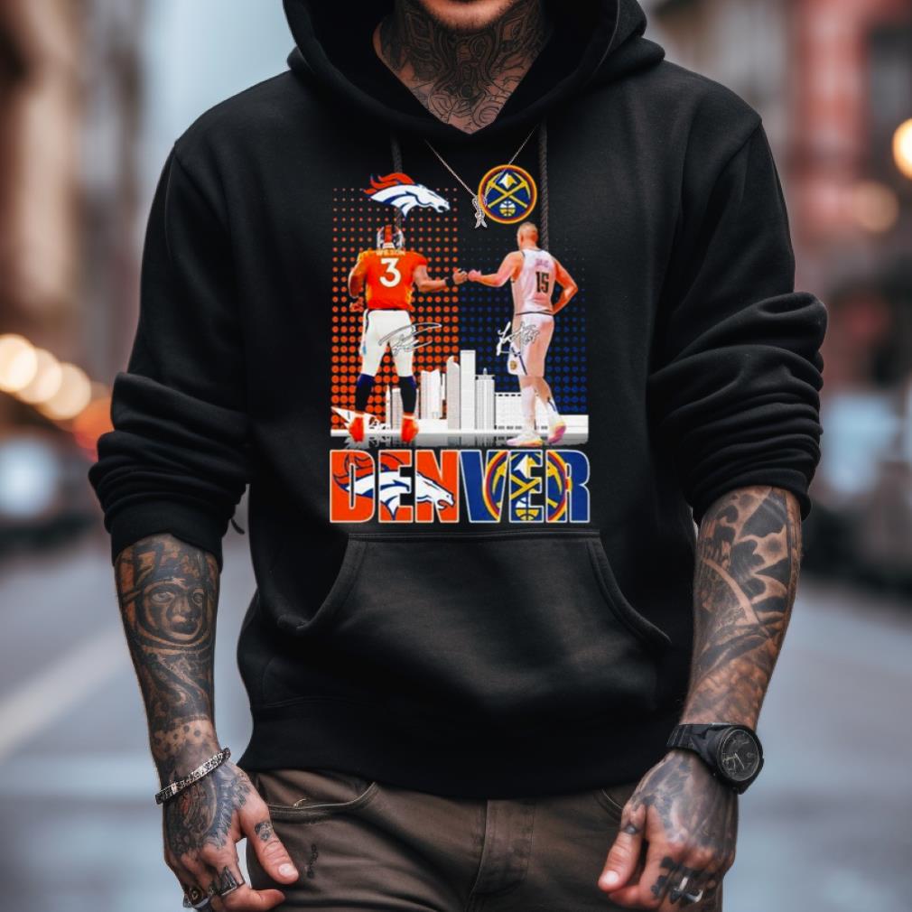 Denver city skyline Russell Wilson vs Nikola Jokic signatures new Shirt Denver city skyline Russell Wilson vs Nikola Jokic signatures new Shirt