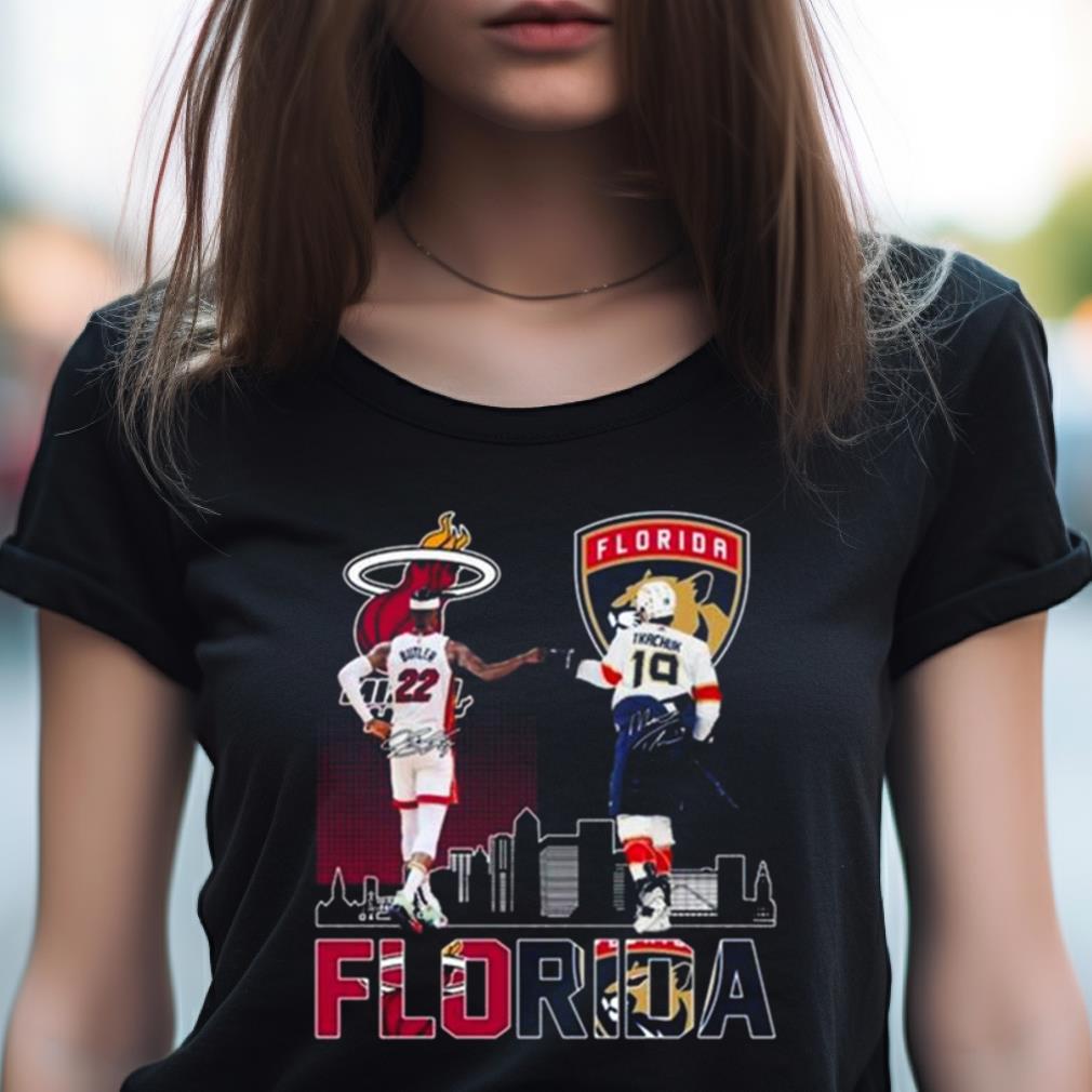 Florida Panthers And Miami Heat Butler And Tkachuk Skylines Signatures Shirt