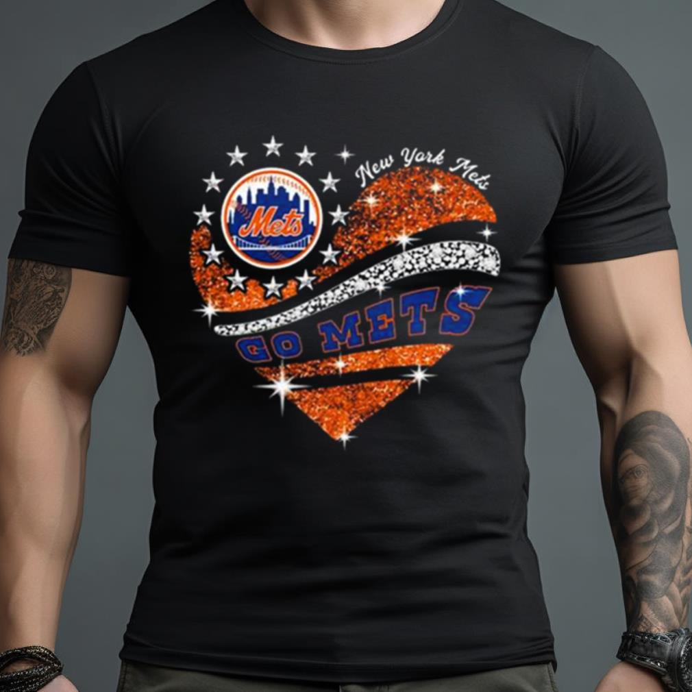 Go Mets Baseball Orange Glitter Heart 2023 Shirt