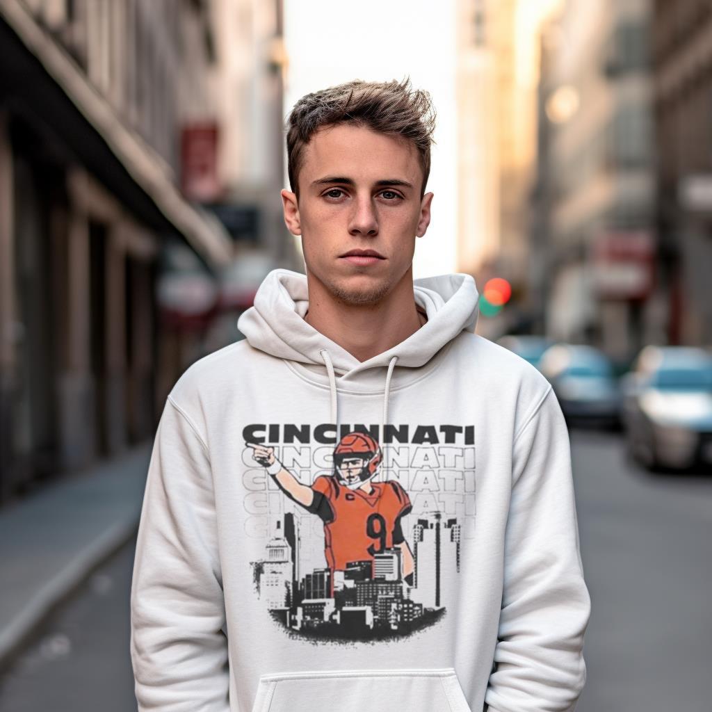Joe Burrow No 9 Cincinnati Skyline Shirt Joe Burrow No 9 Cincinnati Skyline Shirt