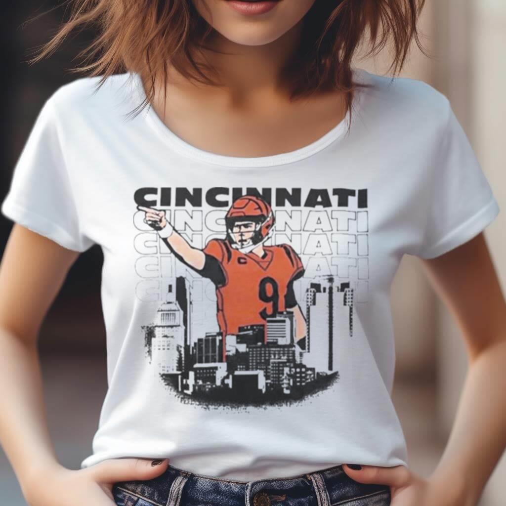 Joe Burrow No 9 Cincinnati Skyline Shirt in 2023