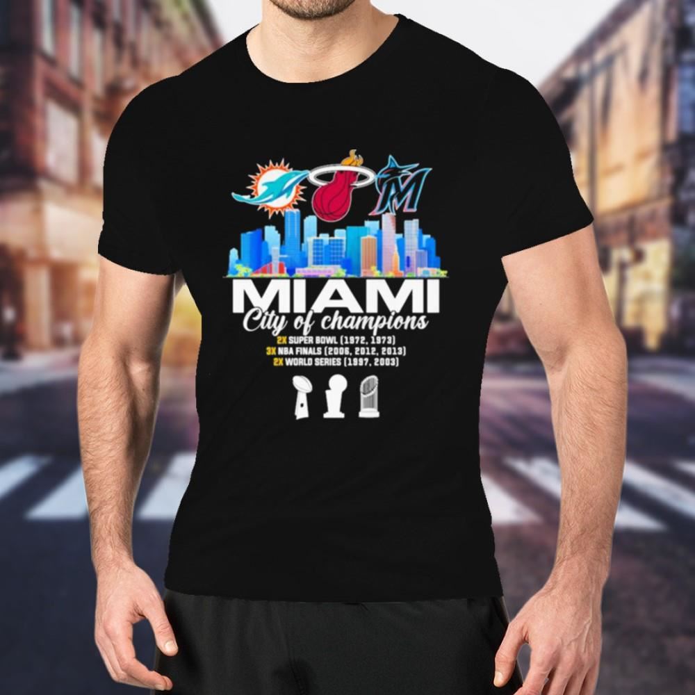 Logo Miami Heat Miami Dolphins Miami Marlins Skyline 2023 Shirt