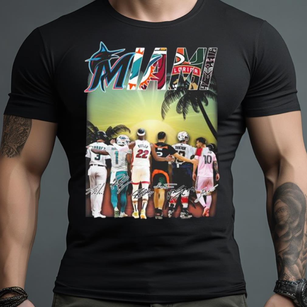 Miami Heat Panthers Dolphins Marlins and Inter Miami With Leo Messi shirt