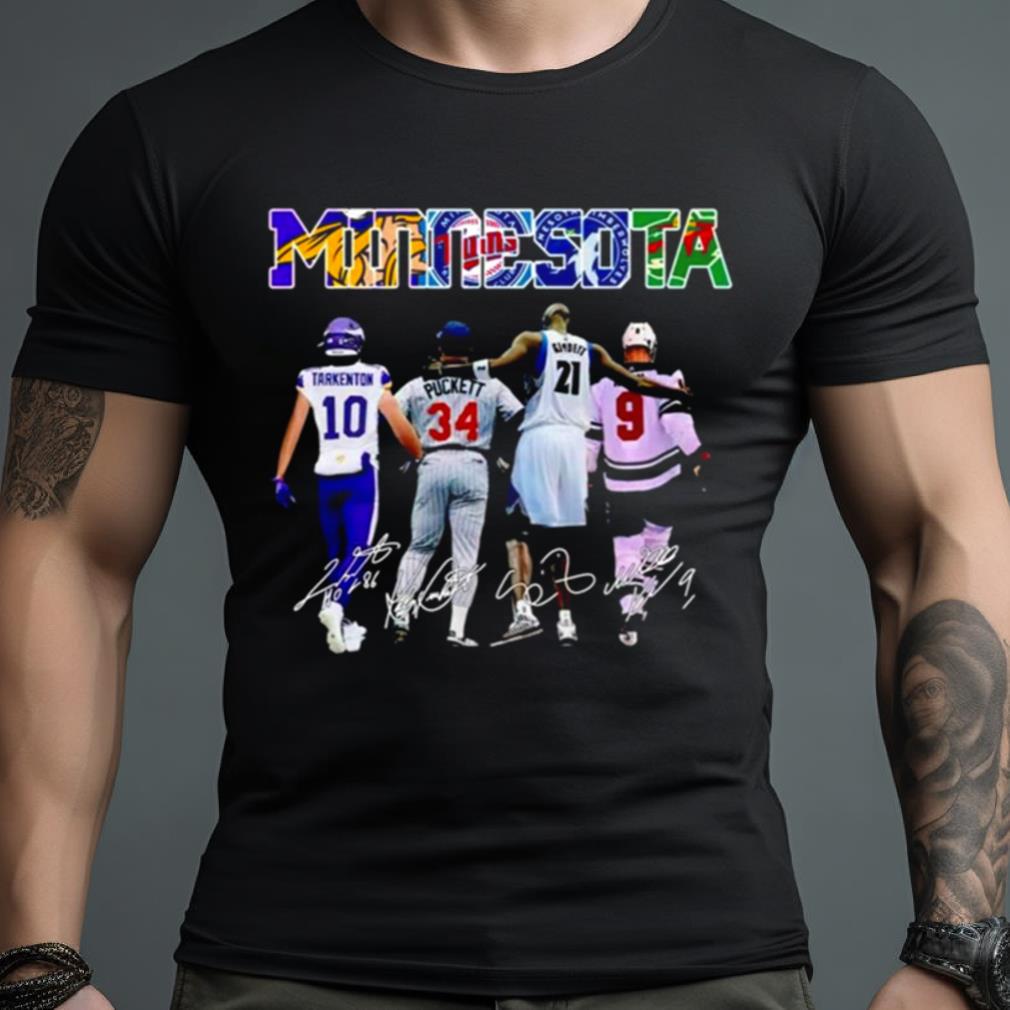 Minnesota Sports Teams Fran Tarkenton Kirby Puckett Kevin Garnett Mikko Koivu Signatures Shirt