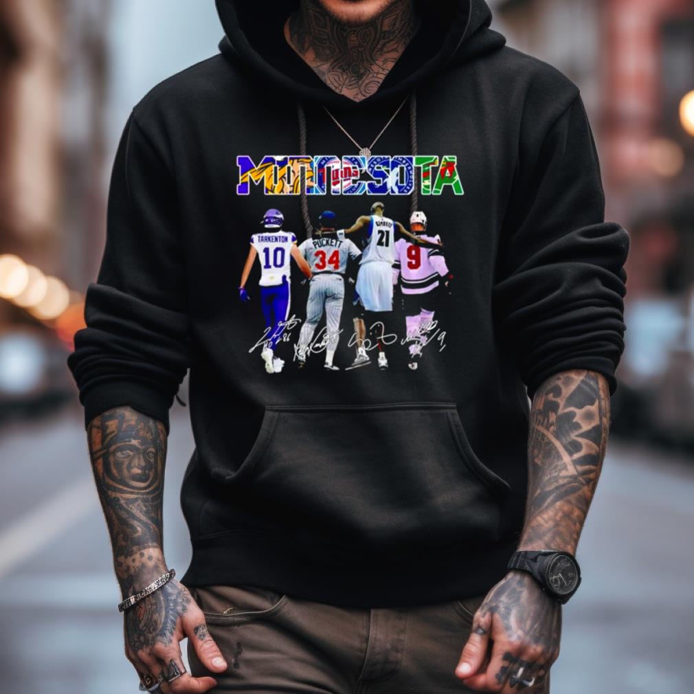Minnesota Sports Teams Fran Tarkenton Kirby Puckett Kevin Garnett Mikko Koivu Signatures Shirt Minnesota Sports Teams Fran Tarkenton Kirby Puckett Kevin Garnett Mikko Koivu Signatures Shirt