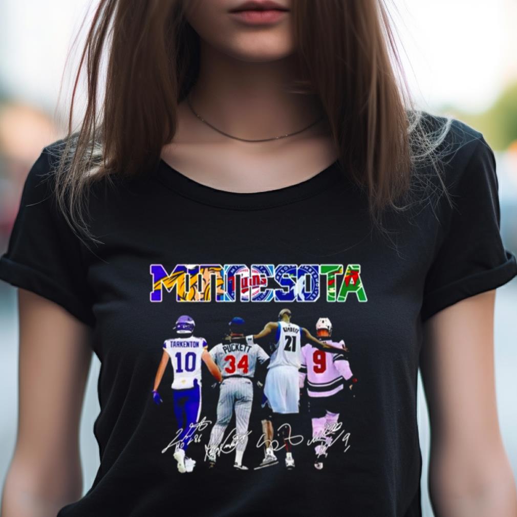 Minnesota Sports Teams Fran Tarkenton Kirby Puckett Kevin Garnett Mikko Koivu Signatures Shirt Minnesota Sports Teams Fran Tarkenton Kirby Puckett Kevin Garnett Mikko Koivu Signatures Shirt