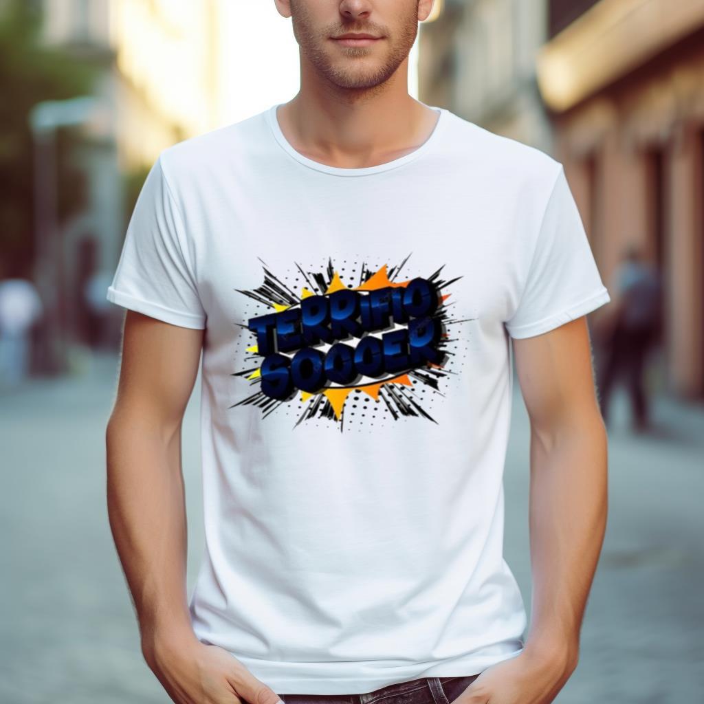 Terrific soccer vector illustrated comic book style phrase on abstract Shirt