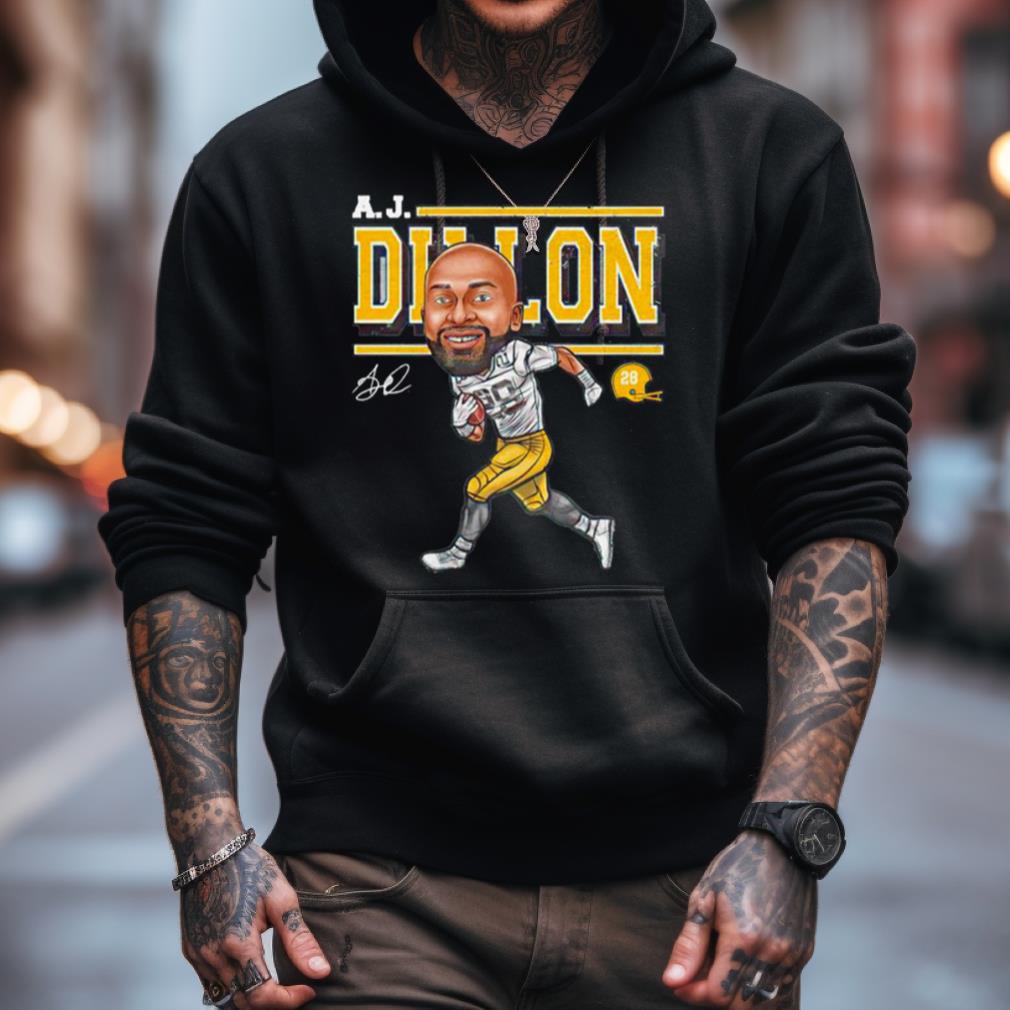 A.J. Dillon Green Bay Cartoon Signature Shirt A.J. Dillon Green Bay Cartoon Signature Shirt