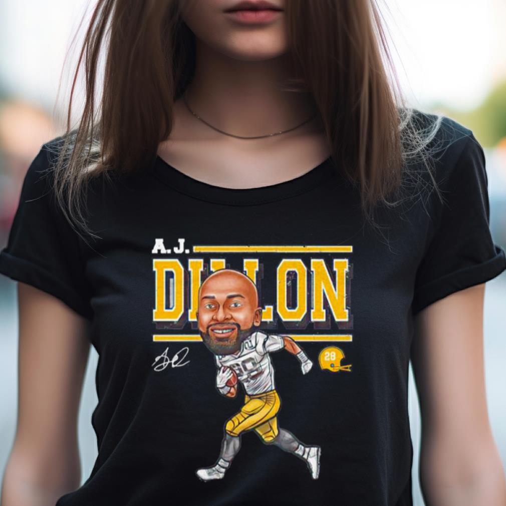 A.J. Dillon Green Bay Cartoon Signature Shirt A.J. Dillon Green Bay Cartoon Signature Shirt