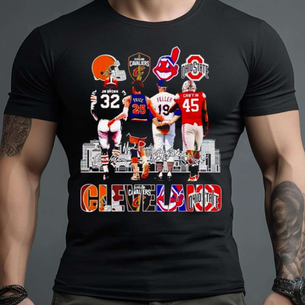 Cleveland Jim Brown And Price And Feller And Griffin Signatures Shirt