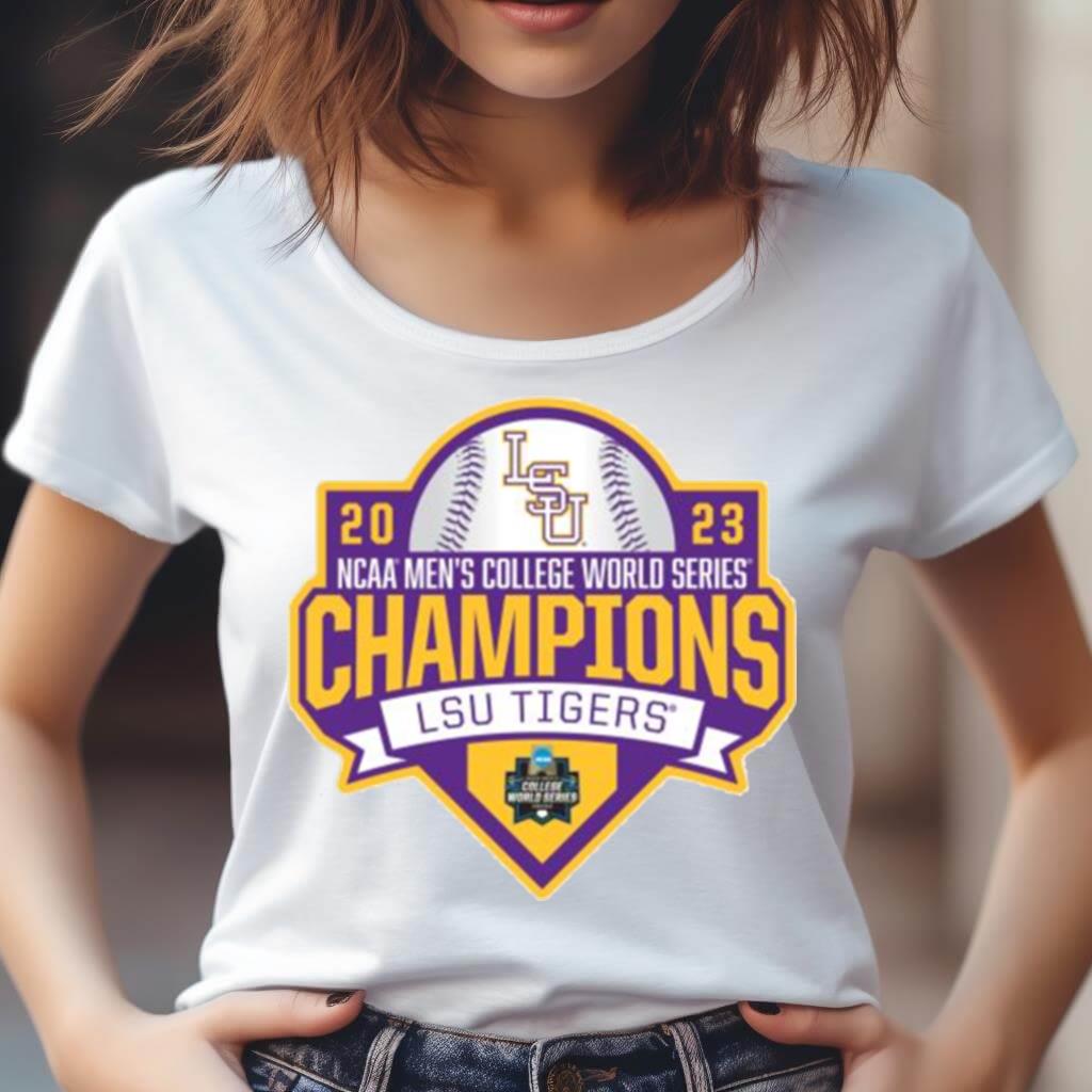 Lsu Tigers 2023 Ncaa Men'S Baseball College World Series Champions Shield Shirt Lsu Tigers 2023 Ncaa Men'S Baseball College World Series Champions Shield Shirt