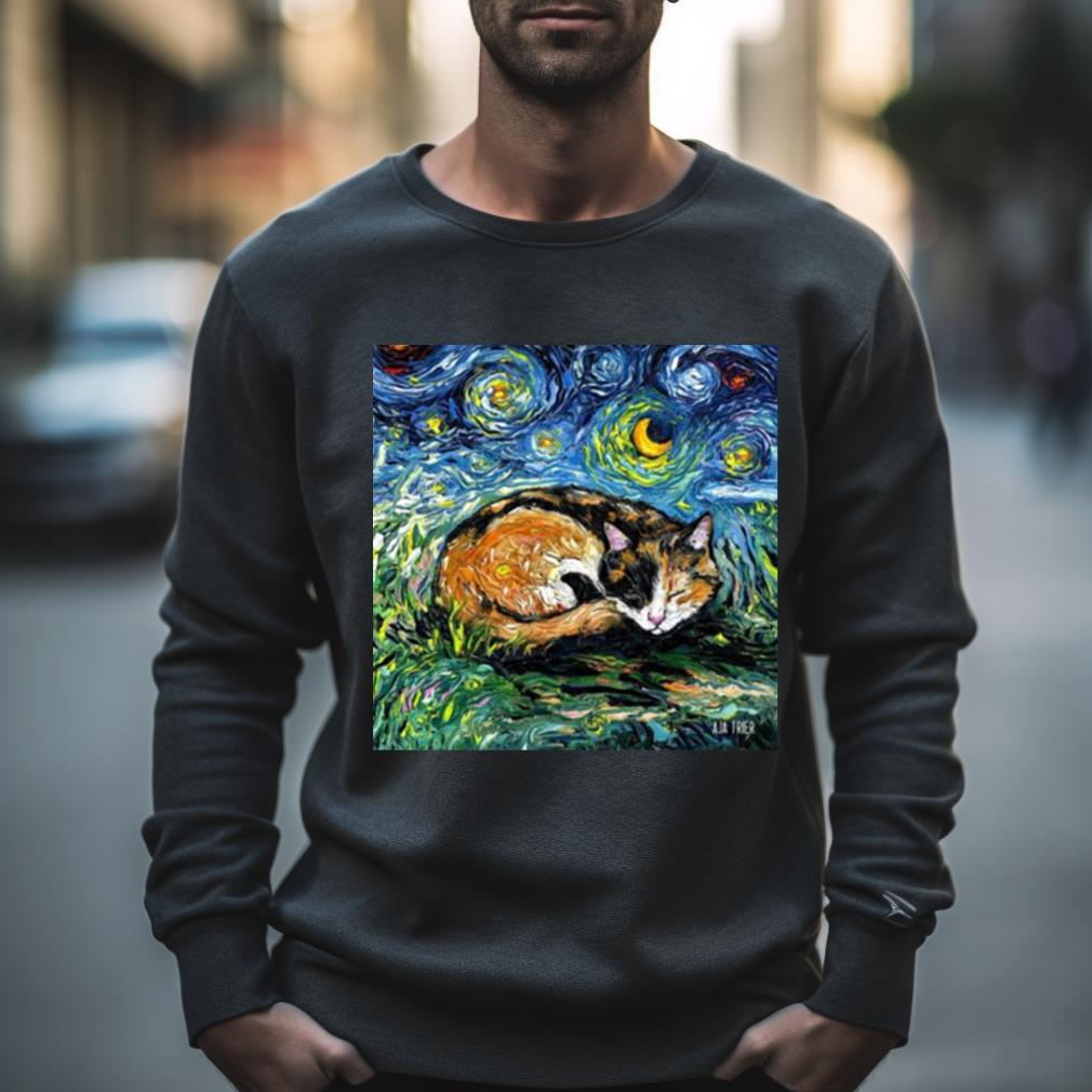 Sleeping Calico Cat Starry Night Shirt Sleeping Calico Cat Starry Night Shirt