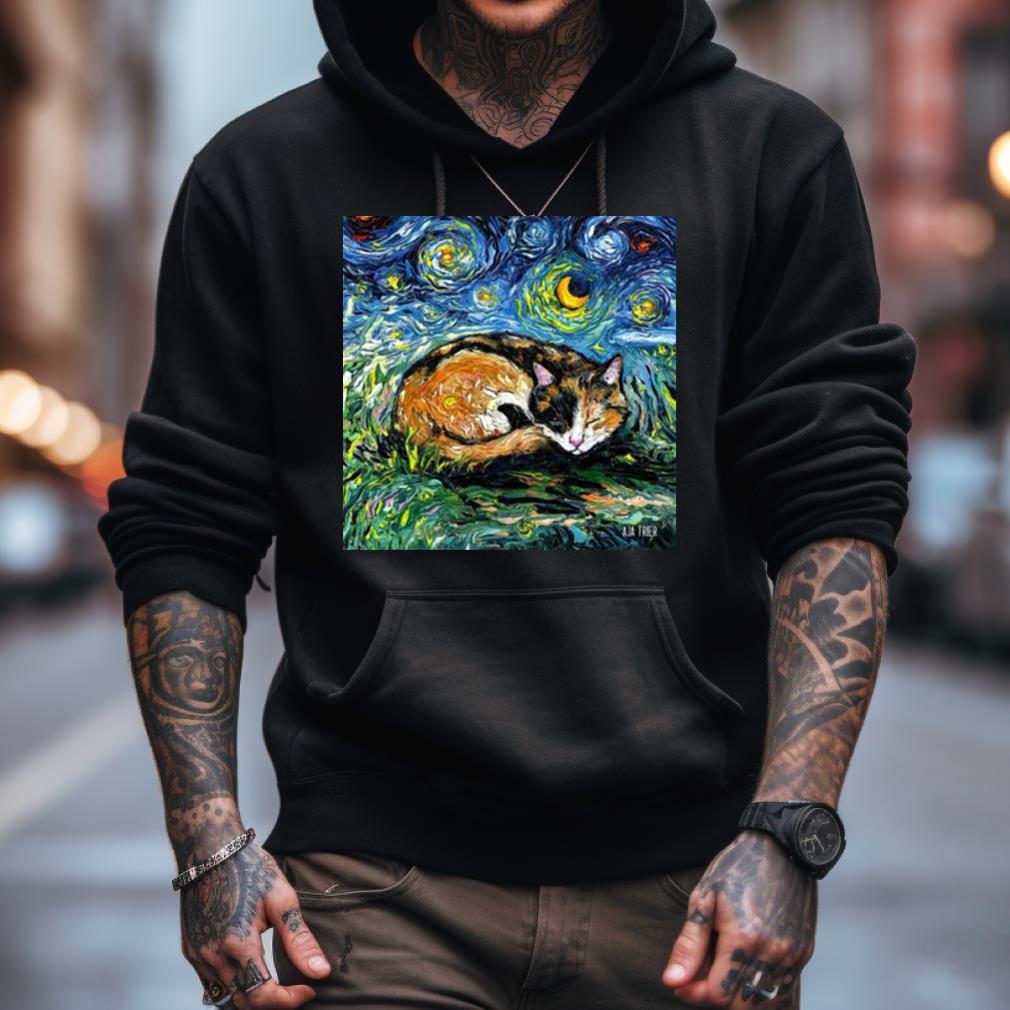 Sleeping Calico Cat Starry Night Shirt Sleeping Calico Cat Starry Night Shirt